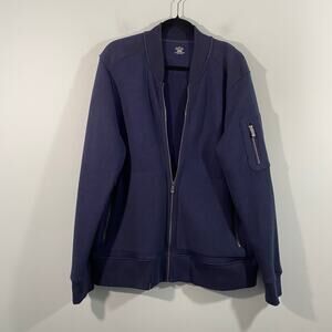 QOR Men Navy Blue Full Zip Knit Bomber Jacket Size XL